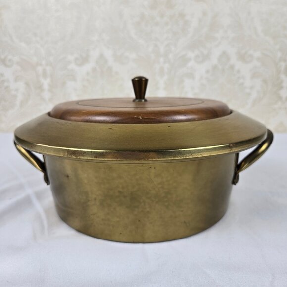 VTG Georges Briard Brass & Wood Chafing Warming Dish 1-1/2 Quart Pyrex Insert - Picture 5 of 15